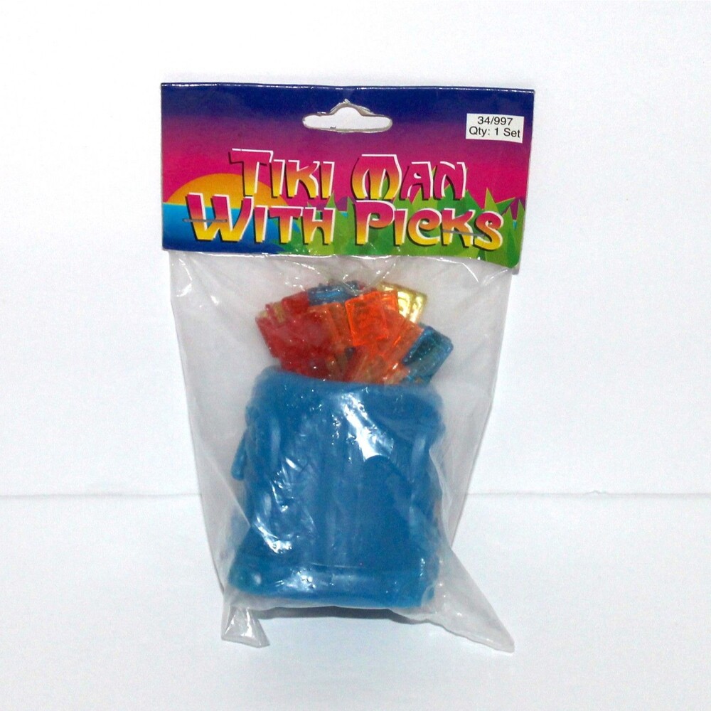 Tiki Picks with Holder blue plastic 34 pieces hula cocktail party